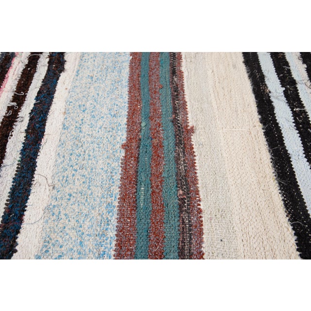 Ivory Vintage Kilim Wool Handmade Ivory Stripes Wool Runner For Sale - Image 8 of 13