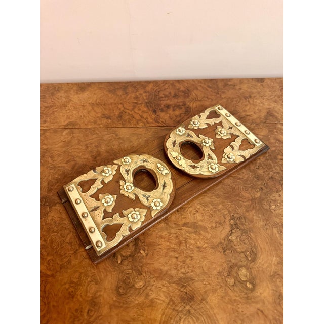 Wood Antique Victorian Walnut and Brass-Mounted Sliding Bookends, 1860, Set of 2 For Sale - Image 7 of 7