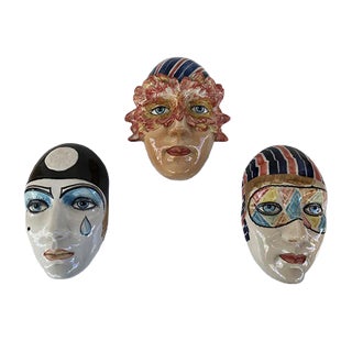 Ceramic Faces, 1950s, Set of 3 For Sale