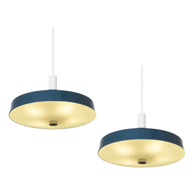 Large Mid-Century Pendant Lamps in Painted Metal and Opaline Glass, 1960, Set of 2 For Sale