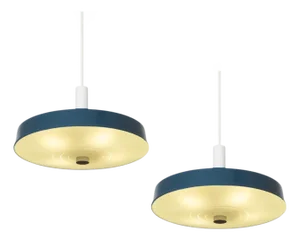 Large Mid-Century Pendant Lamps in Painted Metal and Opaline Glass, 1960, Set of 2