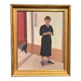 Grieving Woman With Black Cat, Realist Impressionist Painting on Canvas, Unsigned For Sale