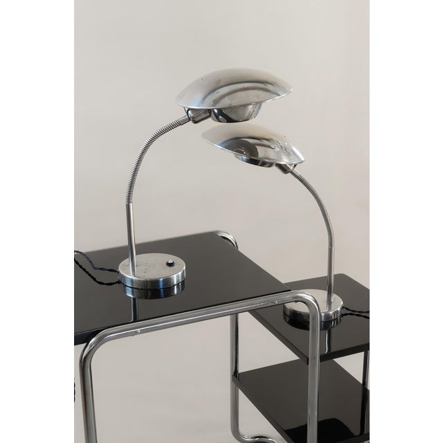 Vintage Desk Lamps in Chromed Metal, Czechoslovakia, 1930s, Set of 2, in Restored conditions. Designed 1920 to 1949...