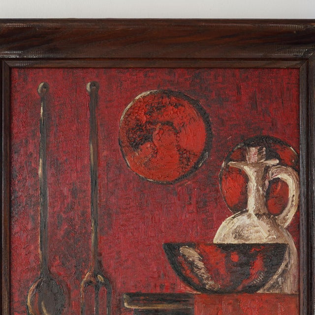 Mid 20th Century 20th Century Vintage Primitive Still Life – Oil on Board For Sale - Image 5 of 11