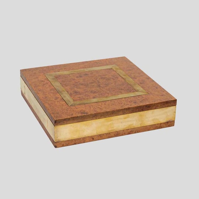 Large Elm Burl Wood and Brass Inlaid Lidded Box by Romeo Rega, 1970s For Sale - Image 8 of 8