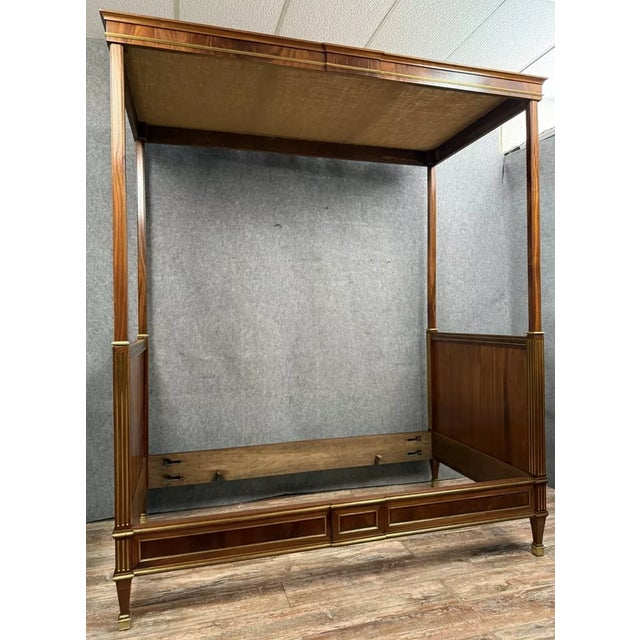 Parisian Louis XVI Style 4-Poster Bed in Mahogany and Gilded Bronze, 1850s, in Good conditions. Designed before 1890