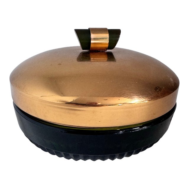 1940s Mid Century Modern Retro Starburst Green and Brass Divided Candy Dish For Sale