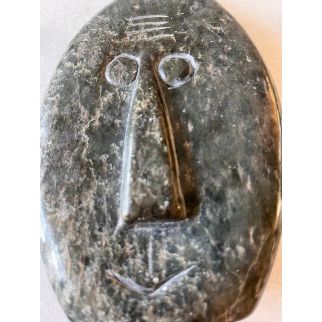 Stone Hand Carved Stone Face Statue - Signed For Sale - Image 7 of 8