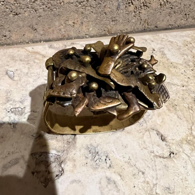 Pal Kepenyes 1970s Pal Kepenyes Brass Bracelet Cuff Milagros Series For Sale - Image 4 of 12