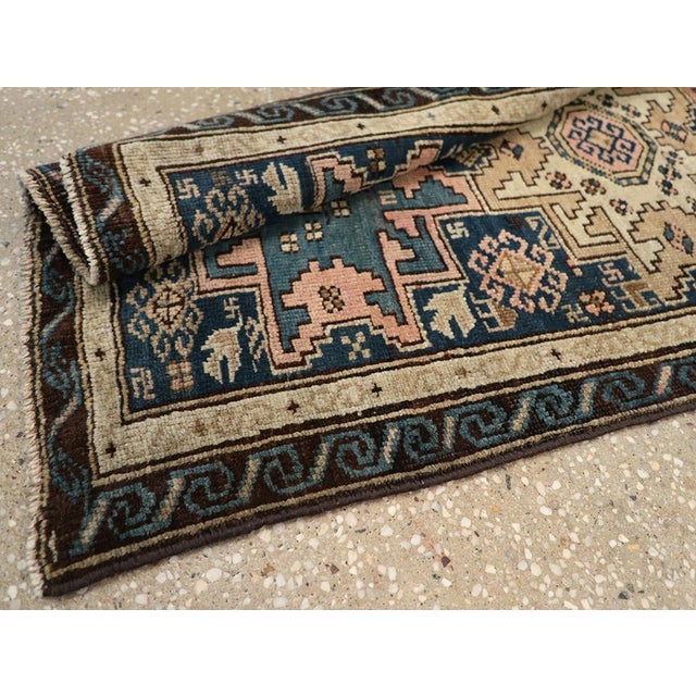 Sky Blue Galerie Shabab Collection Early 20th Century Caucasian Shirvan Throw Rug For Sale - Image 8 of 8