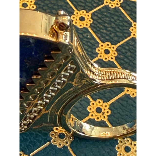 Retro Versace Lapis Lazuli Domed Ring With Medusa Logo and Greek Key Detail, Size 8 For Sale In Savannah - Image 6 of 17