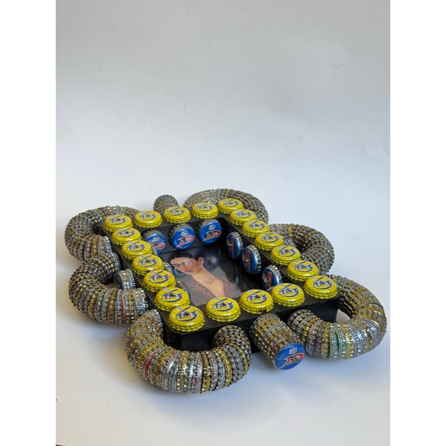 Wood Vintage Outsider Folk Art Bottle Cap Frame For Sale - Image 7 of 10