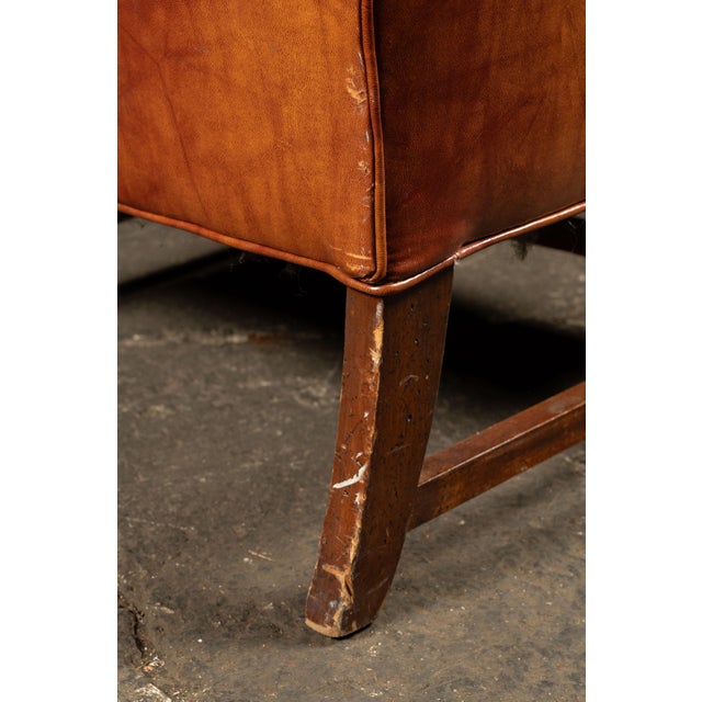 Mid 20th Century Tufted Vinyl Chesterfield Wingback Armchair in Brown For Sale - Image 15 of 17