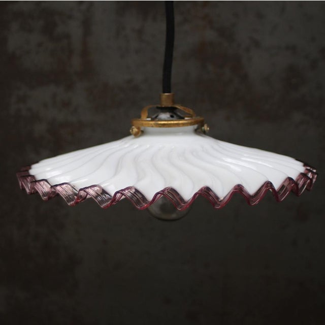 French opaline glass with purple coloured edge pendant light. 2 meter black cotton flex E27 / E26 Up to 250V (Europe/UK...