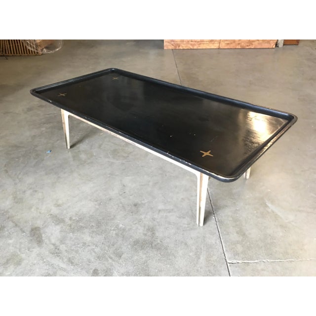 Mid-Century Modern Mid Century Black Lacquer Coffee Table with Solid Cast Bronze Base For Sale - Image 3 of 11