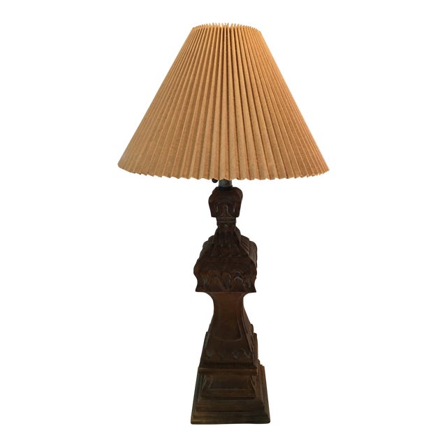 1940s Boho Chic Hand Carved Wooden Table Lamp Chairish