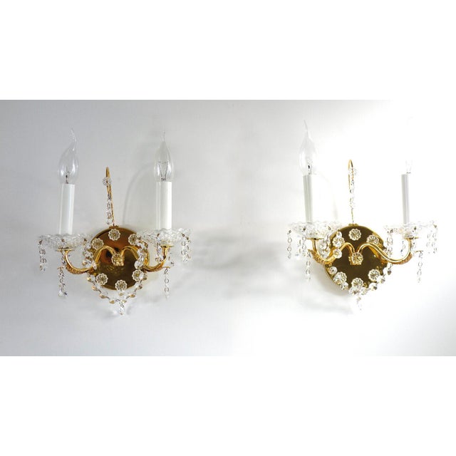 Antique Brass and Lead Crystal Wall Lamps from Palwa, 1960s, Set of 2, in Very Good conditions. Designed 1960 to 1969 I...
