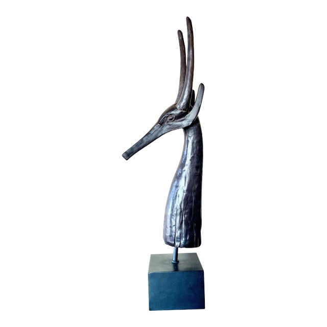 Large Wooden Antelope Figure on Metal Stand-27” Tall For Sale