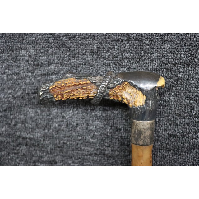 Antique English Country Walking Stick With Deer Antler and Silver Handle For Sale - Image 11 of 16