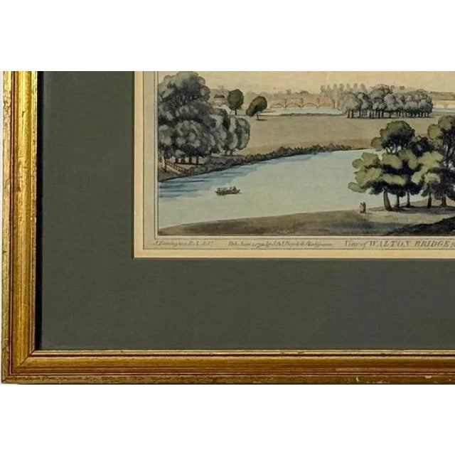 Green Antique 1793 Joseph Farington River Thames Hand-Colored Aquatint Walton Bridge Boydell For Sale - Image 8 of 13