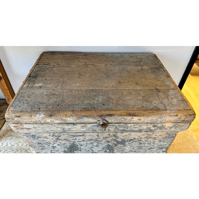 Rustic Gray Painted Wood Chest For Sale - Image 4 of 11