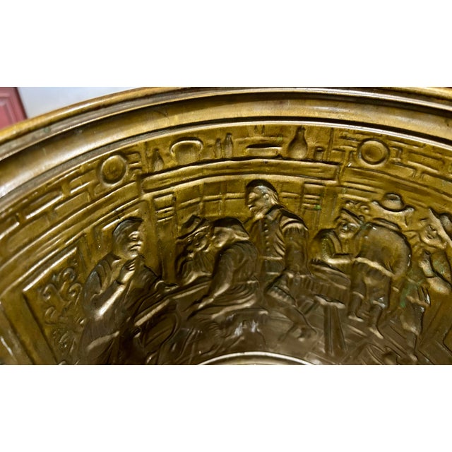 Mid 20th Century Mid 20th Century Embossed, Brass, DecorativeWaste Basket/ Umbrella Stand, Planter, in a Tavern Scene For Sale - Image 5 of 7