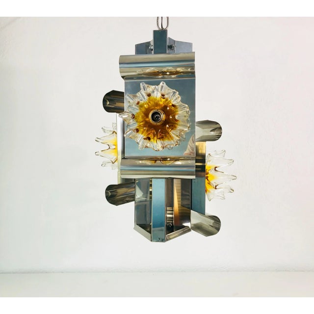 Mid-Century Modern 1970s Aluminum and Murano Glass Ceiling Light by Mazegga, Italy For Sale - Image 3 of 10