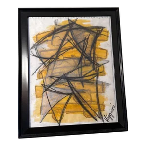 Late 20th Century Charcoal Abstract Drawing Signed Viggiani ~ Framed