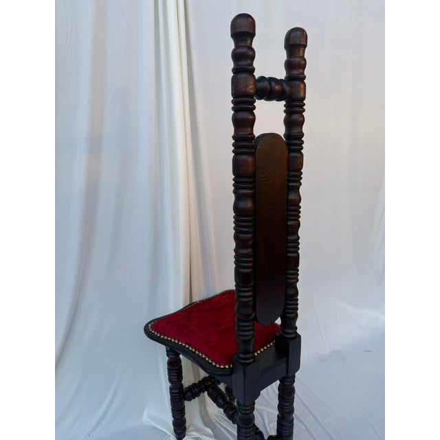 Red Antique Victorian Jacobean Revival High-Back Bobbin Turned Chair With Crimson Velvet For Sale - Image 8 of 13