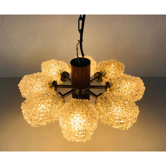 1960s 1960s Temde 8-Arm Adjustable Teak and Brass Flush Mount For Sale - Image 5 of 13