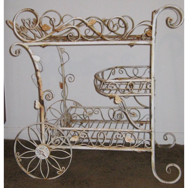 Vintage Shabby Chic French Wire Tea Cart For Sale - Image 12 of 12