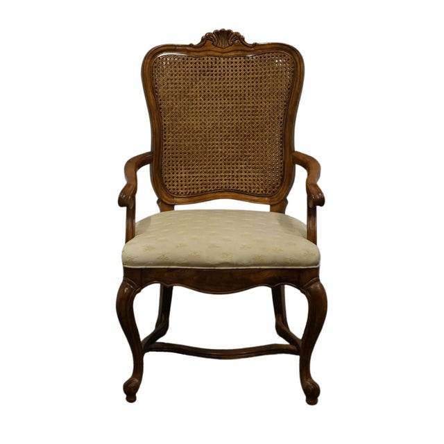 French Provincial High End Vintage Solid Walnut Louis XV French Provincial Cane Back Dining Arm Chair 640-552 For Sale - Image 3 of 8