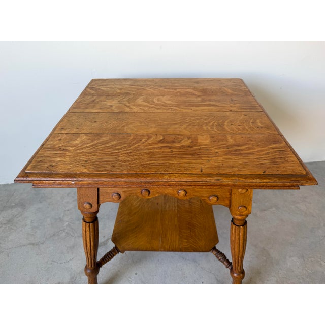 1920s Antique French Farmhouse Turned Oak Wood Accent Table With Lower Shelf/ Sold For Sale - Image 5 of 12