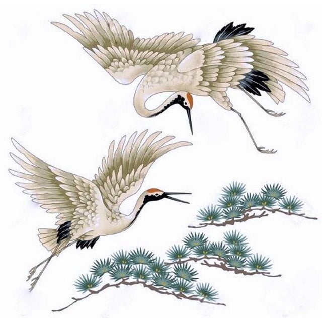 Mid 20th Century Japanese Maki Style Black Lacquer Effect Resin Two Trays Gold Painted Cranes - Set of 2 For Sale - Image 9 of 12