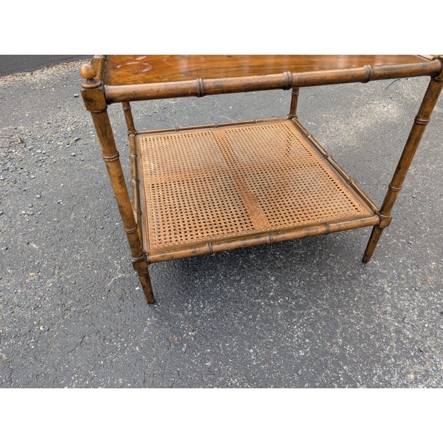 Baker Furniture Mid 20th Century Two-Tier Caned Faux Bamboo End Table For Sale In Washington DC - Image 6 of 11