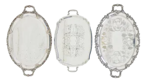 Vintage Silver Plate Ornate Trays, 1950, Set of 3