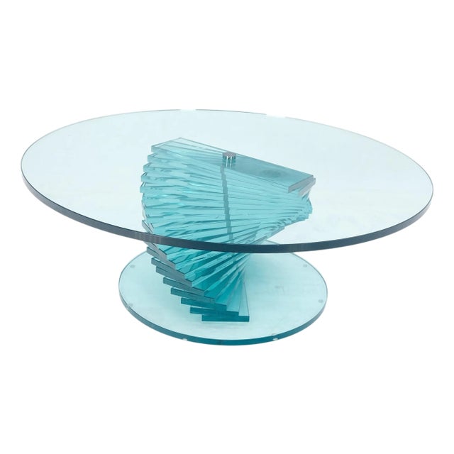 Stacked Glass Fan Shape Base Round Coffee Table Italian Post Modern Mid Century For Sale