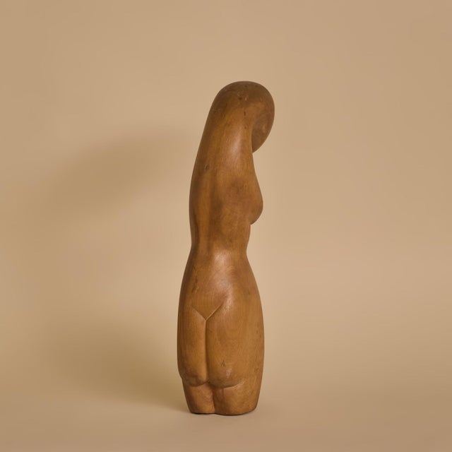 Mid-Century Modern Vintage Female Form Carved Wooden Sculpture For Sale - Image 3 of 10