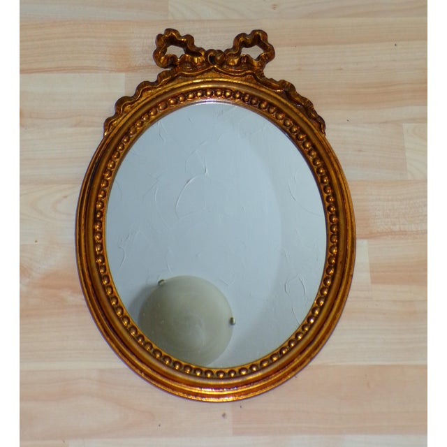 Vintage Italian Florentine Gilded Oval Mirror Ribbon Bow Accent Italy For Sale - Image 10 of 13