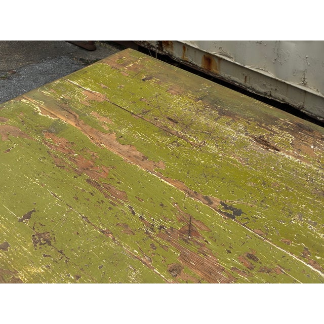 Green Pine Trestle Base Farmhouse Table For Sale - Image 8 of 18