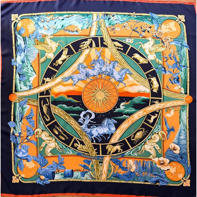 HERMÈS RYTHMES du MONDE Silk Scarf designed by Bourhoumieux Laurence 1999 For Sale