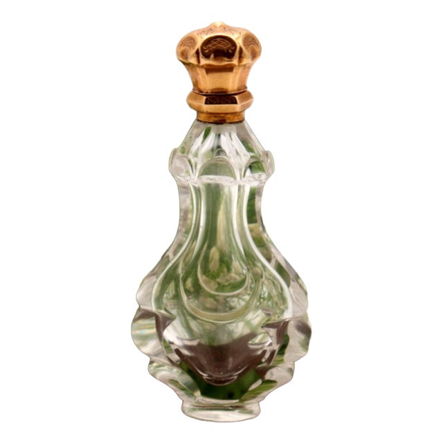 Perfume Bottle in Cut Glass with Gold Hinged Lid For Sale