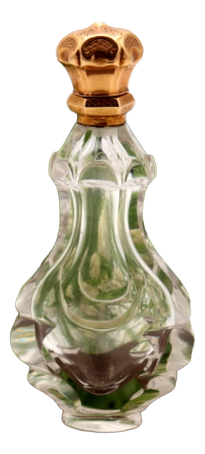 Perfume Bottle in Cut Glass with Gold Hinged Lid