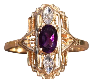 The Margaret River: Vintage Retro Yellow Gold Amethyst Ring with Diamonds