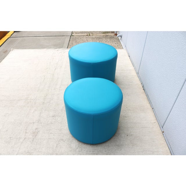 Blue Modern Boost Round Ottomans in Tropic Blue Silicone by Ofs and Carolina - A Pair For Sale - Image 8 of 18