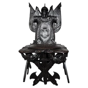 Carved Ebonised Wood Grand Tour Military Trophy Chair, 1860