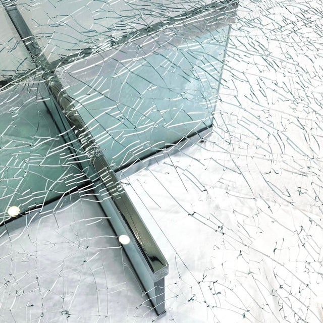 Mid-Century Modern 1970s Steve Chase Vintage Crackled Glass Coffee Table For Sale - Image 3 of 5