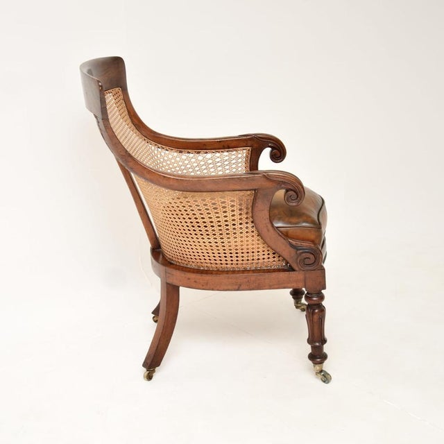Antique William IV Cane and Leather Armchair, 1830s For Sale - Image 3 of 11