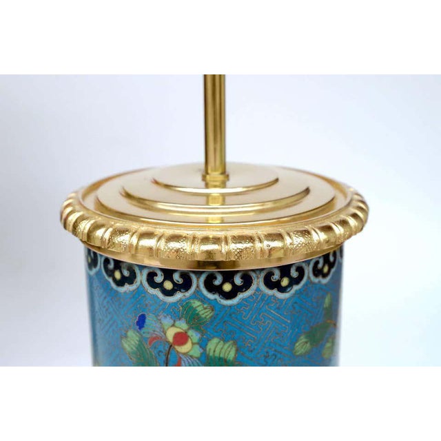Roller-Shaped Cloisonné Enamel & Gilt Bronze Table Lamps, 1900s, Set of 2 For Sale - Image 4 of 7