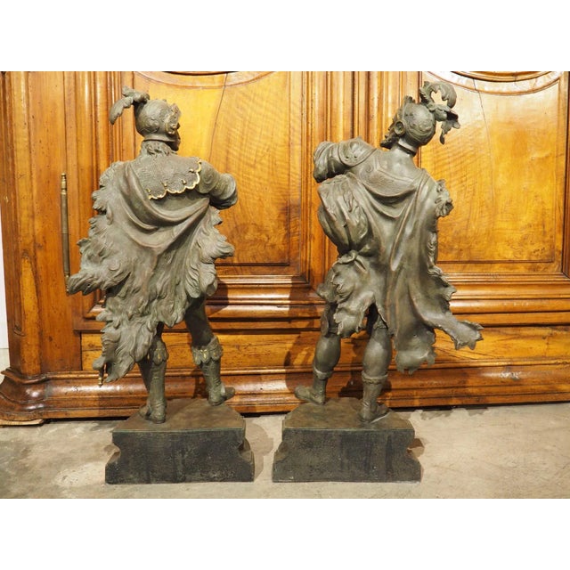 Gray Pair of Highly Detailed Cast Antique Military Figures With Gilt Accents For Sale - Image 8 of 13